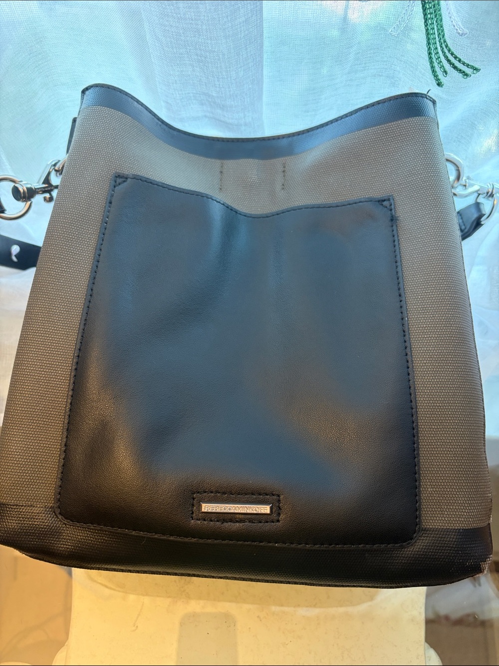 Rebecca Minkoff Black and Gray Canvas Shoulder Bag